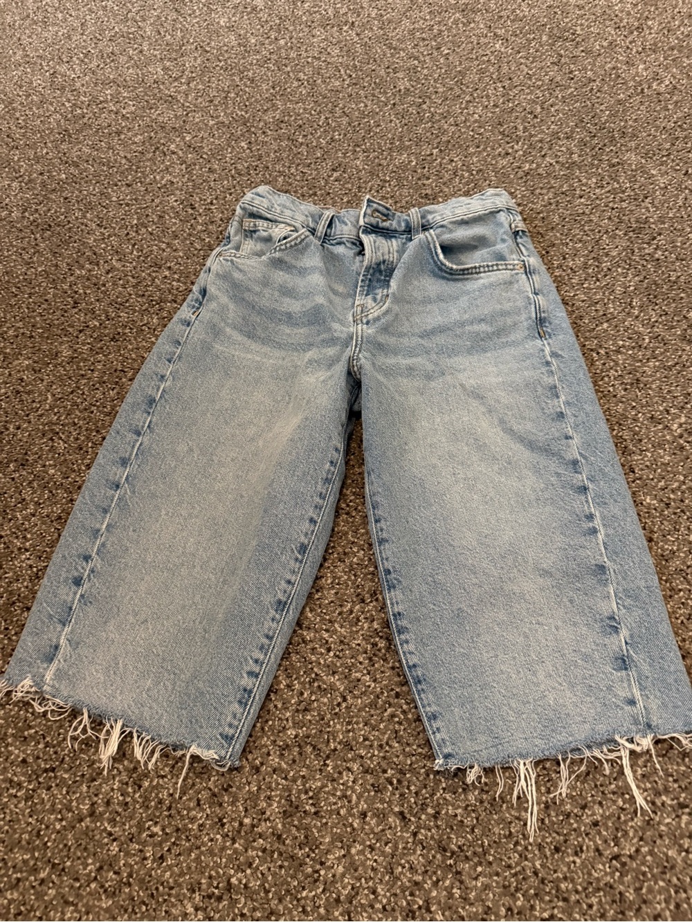 We The Free Light Blue Cropped Wide-Leg Denim Shorts